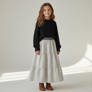 Skirt Flannel Girl 8 Maxi Ruffle Tier Gray Stripe Heavyweight Mom and Pop's Kids